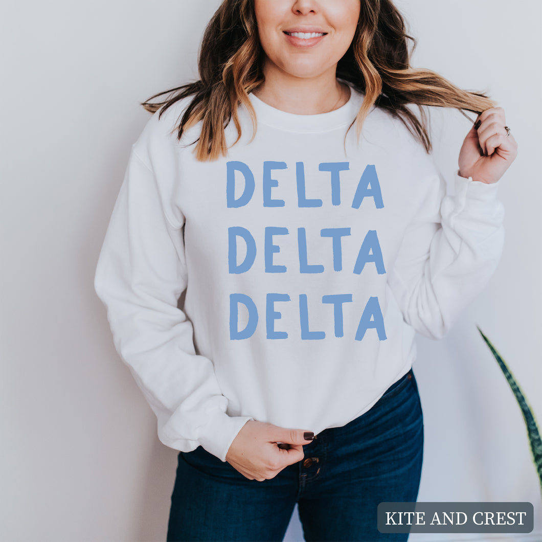 Blue Bubble Letter Sorority Crewneck Sweatshirt