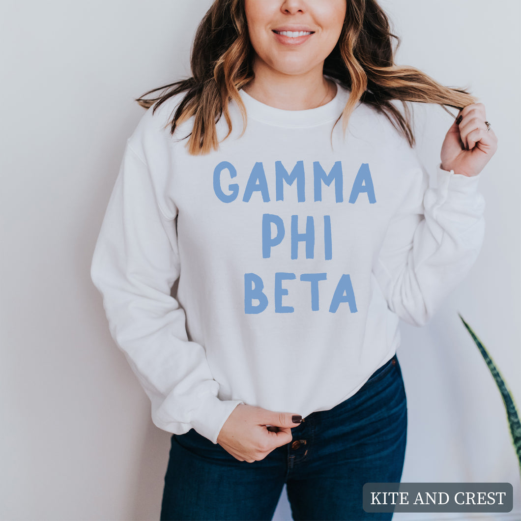 Blue Bubble Letter Sorority Crewneck Sweatshirt