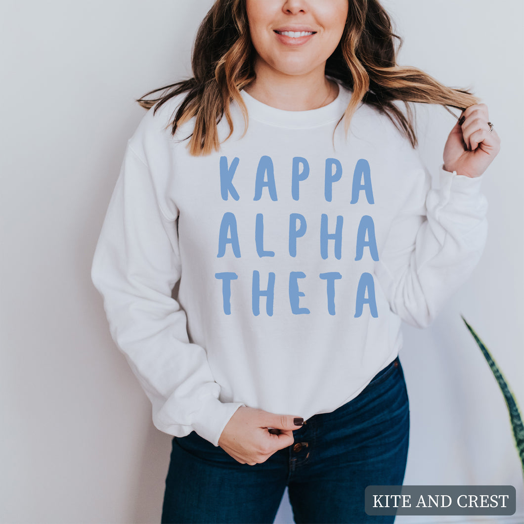 Blue Bubble Letter Sorority Crewneck Sweatshirt