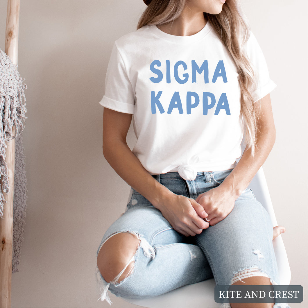 Blue Bubble Letter Sorority T-Shirt Tee