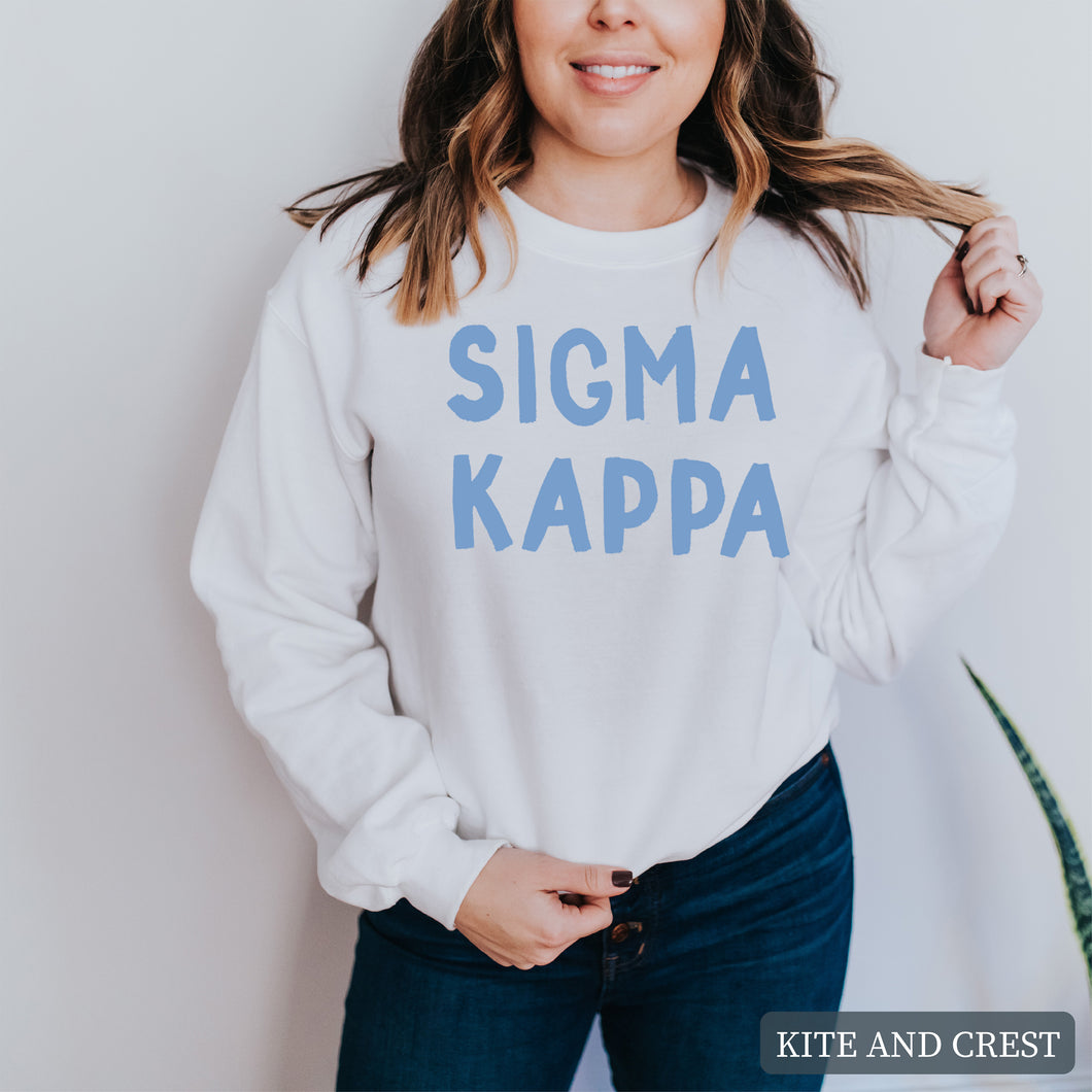 Blue Bubble Letter Sorority Crewneck Sweatshirt