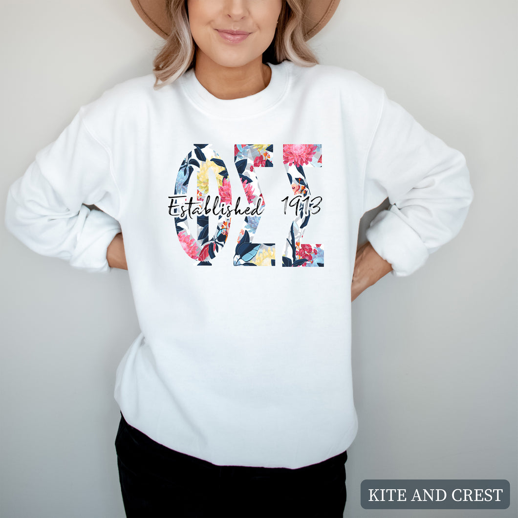 Floral Block Sorority Crewneck Sweatshirt