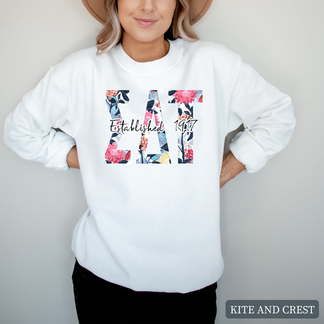 Floral Block Sorority Crewneck Sweatshirt