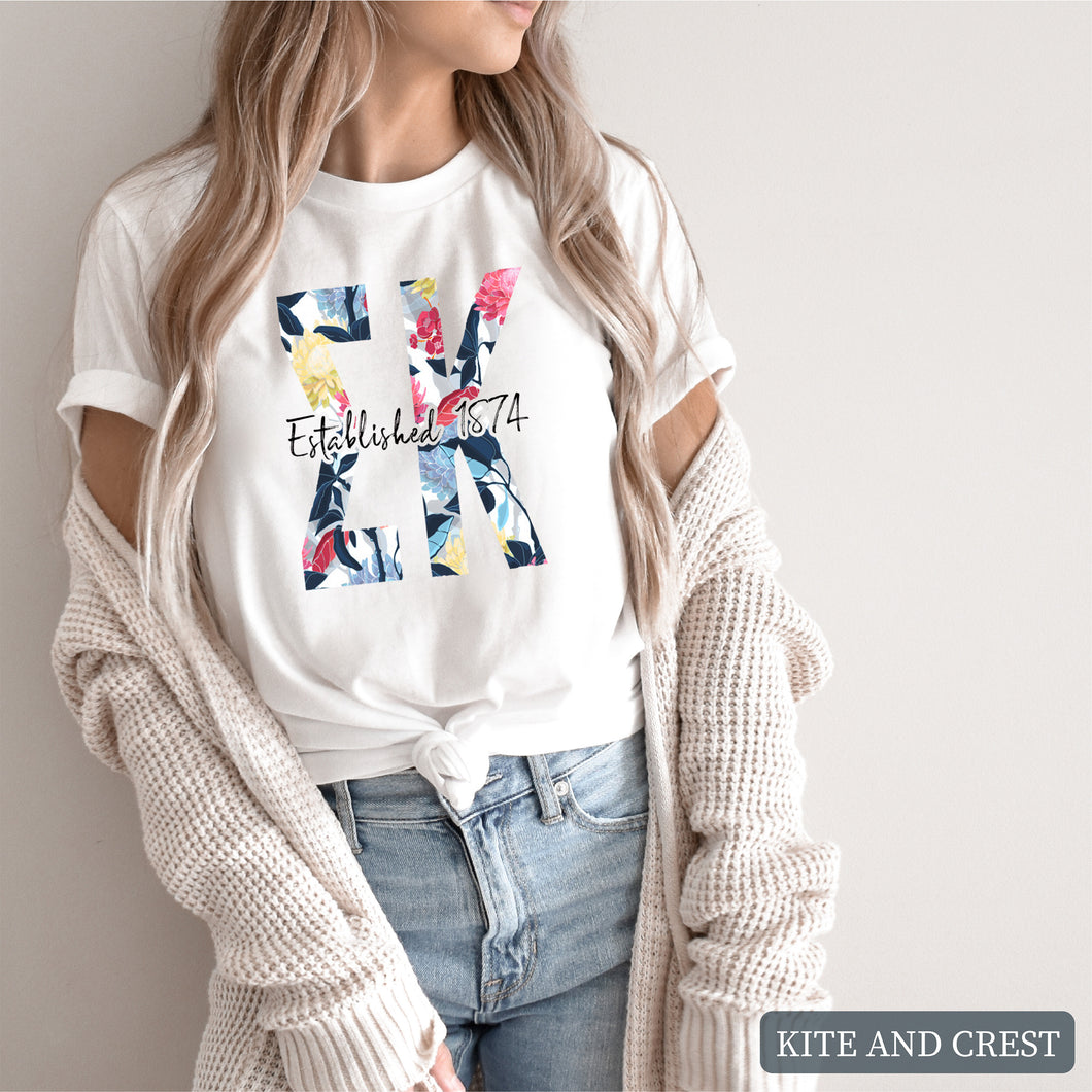 Floral Block Sorority T-Shirt Tee