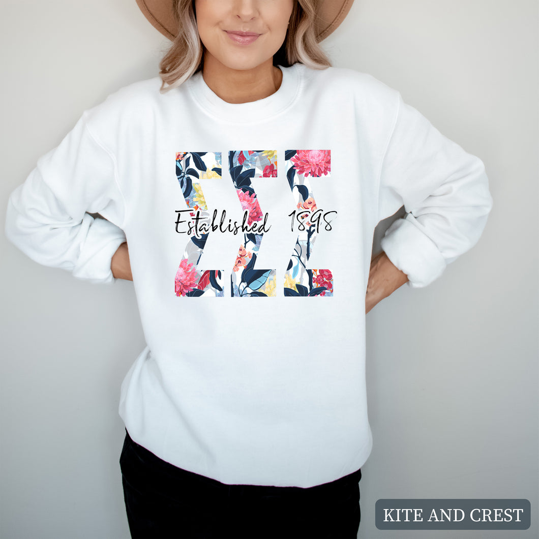 Floral Block Sorority Crewneck Sweatshirt