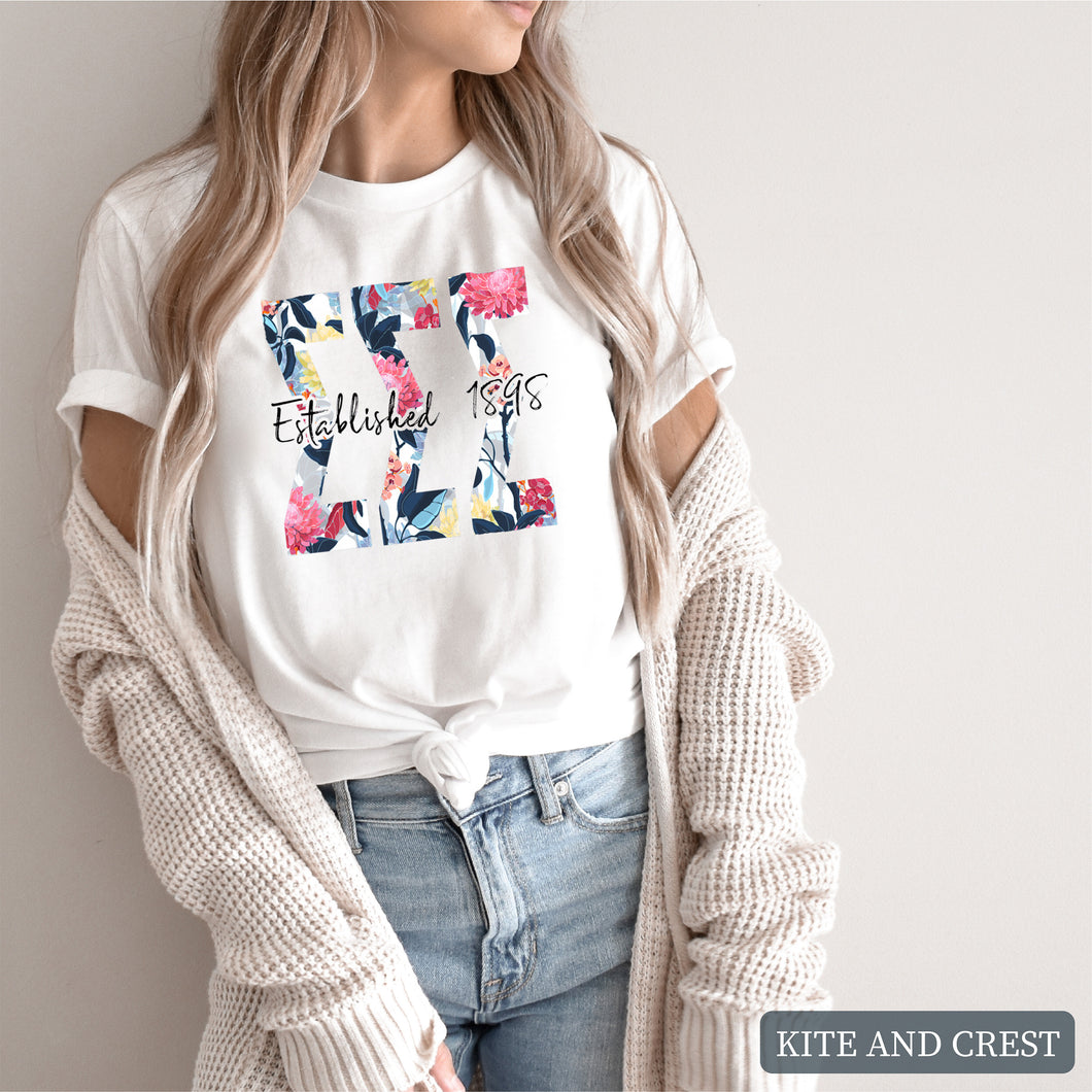 - Floral Block Sorority T-Shirt Tee