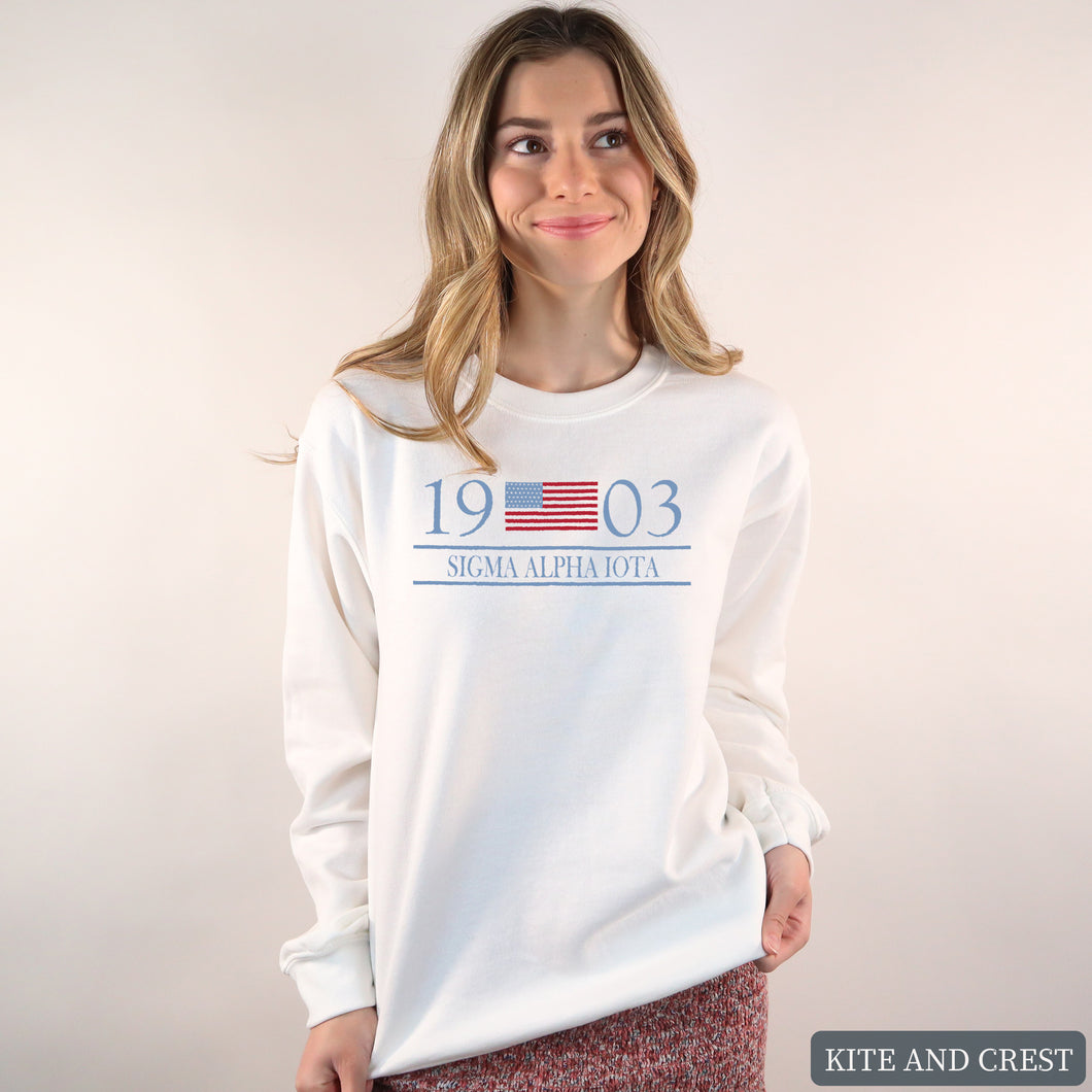 Flag and Year Crewneck Sweatshirt