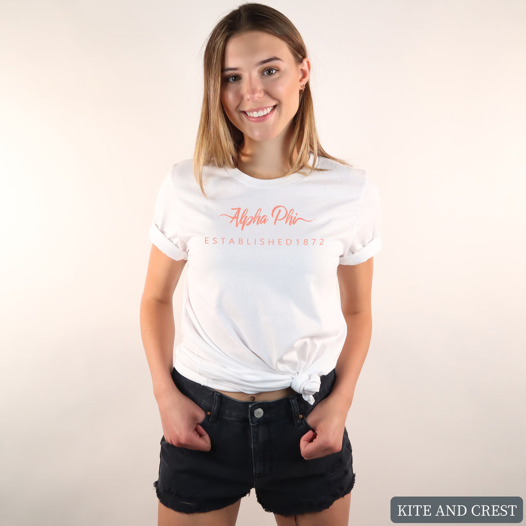 T-Shirt | White Script Letter Shirt | Sorority Gift Idea