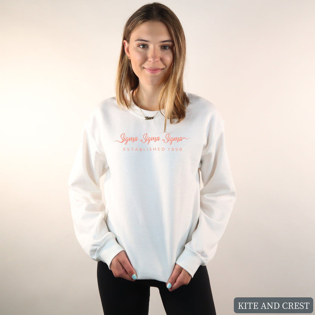 Sweatshirt | White Script Letter Crewneck Sweatshirt | Sorority Gift Idea