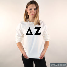 Load image into Gallery viewer, Sweatshirt | Basic Black Letters Crewneck Sweatshirt | Sorority Gift Idea
