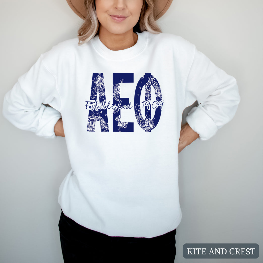 Blue Floral Sorority Crewneck Sweatshirt