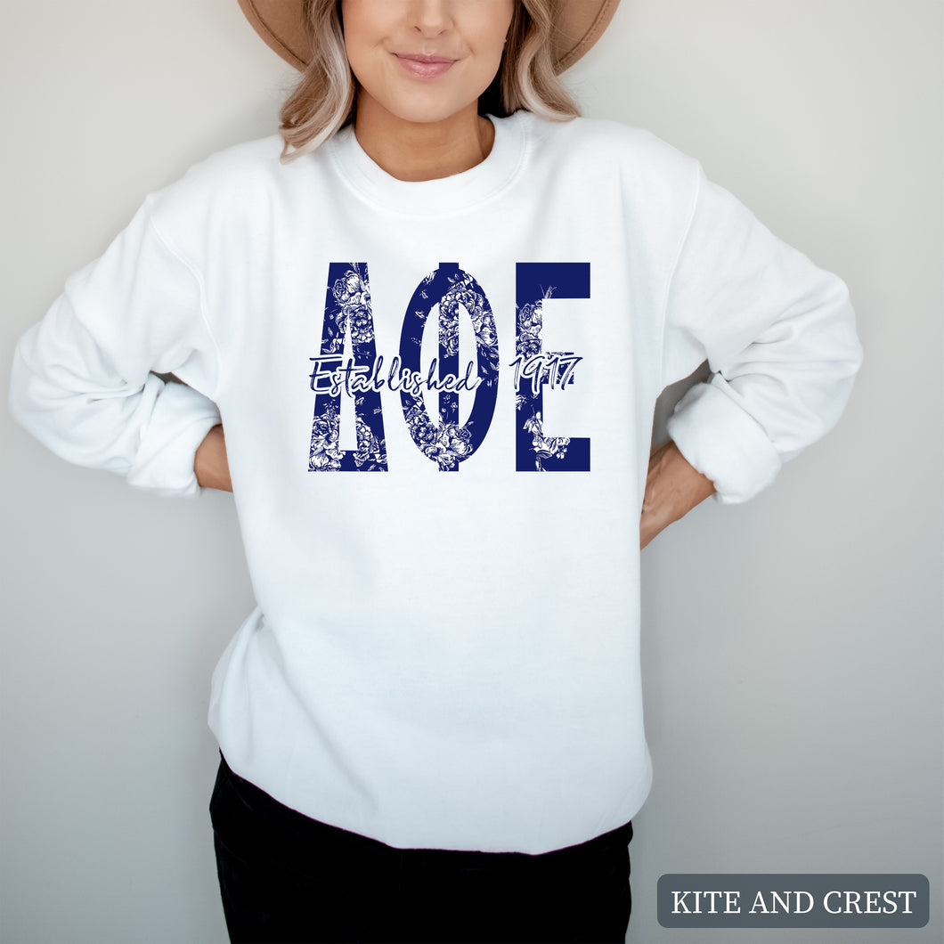 Blue Floral Sorority Crewneck Sweatshirt