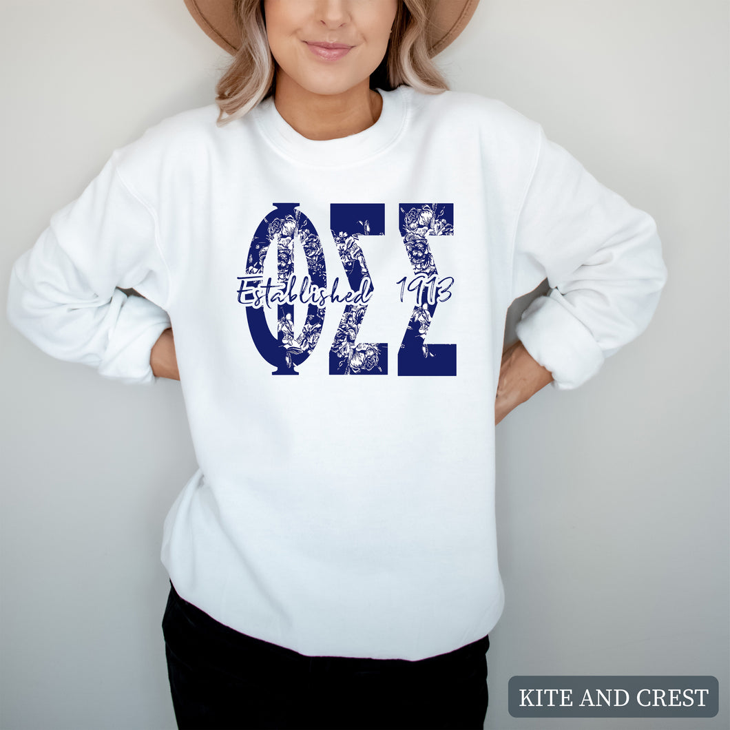 Blue Floral Sorority Crewneck Sweatshirt