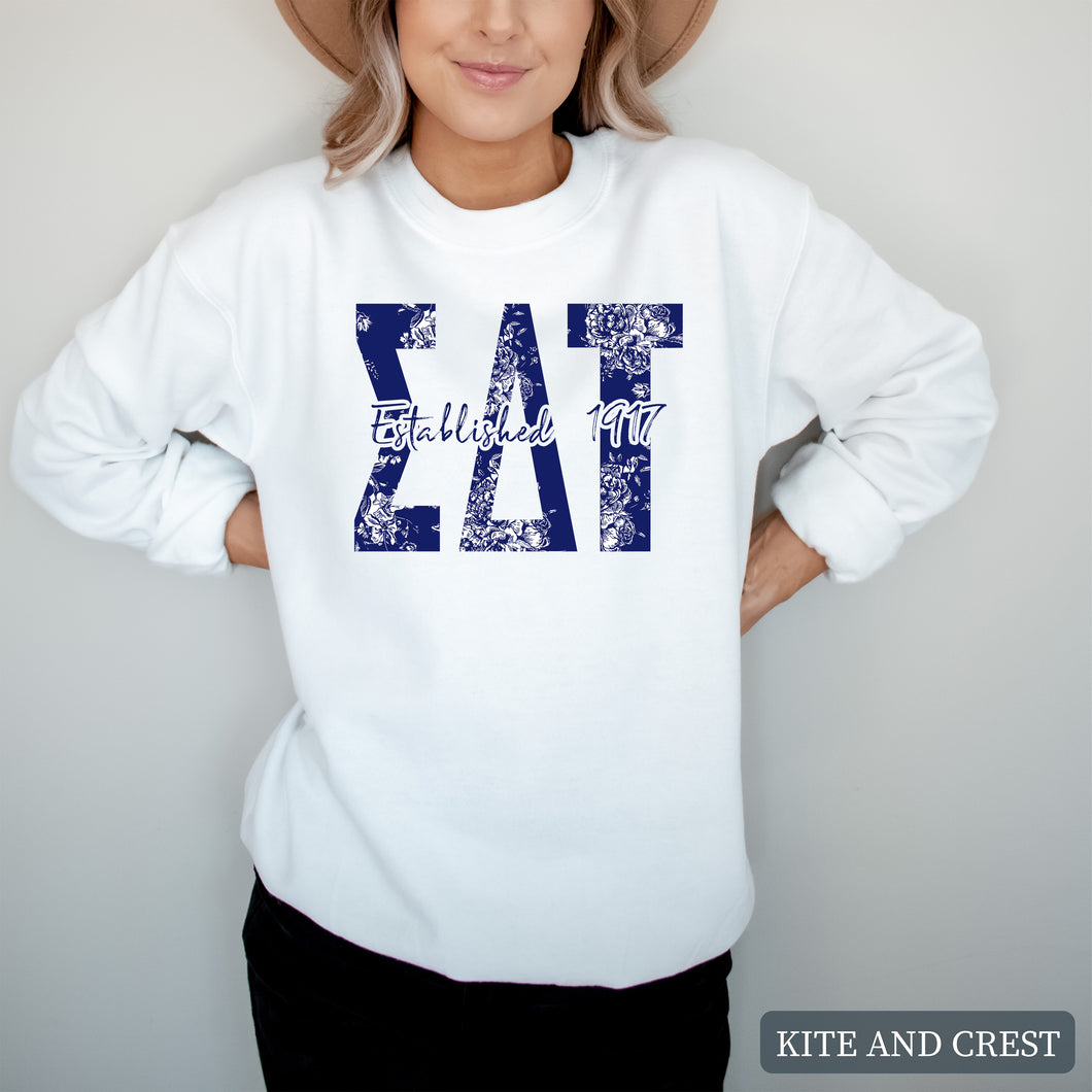 Blue Floral Sorority Crewneck Sweatshirt