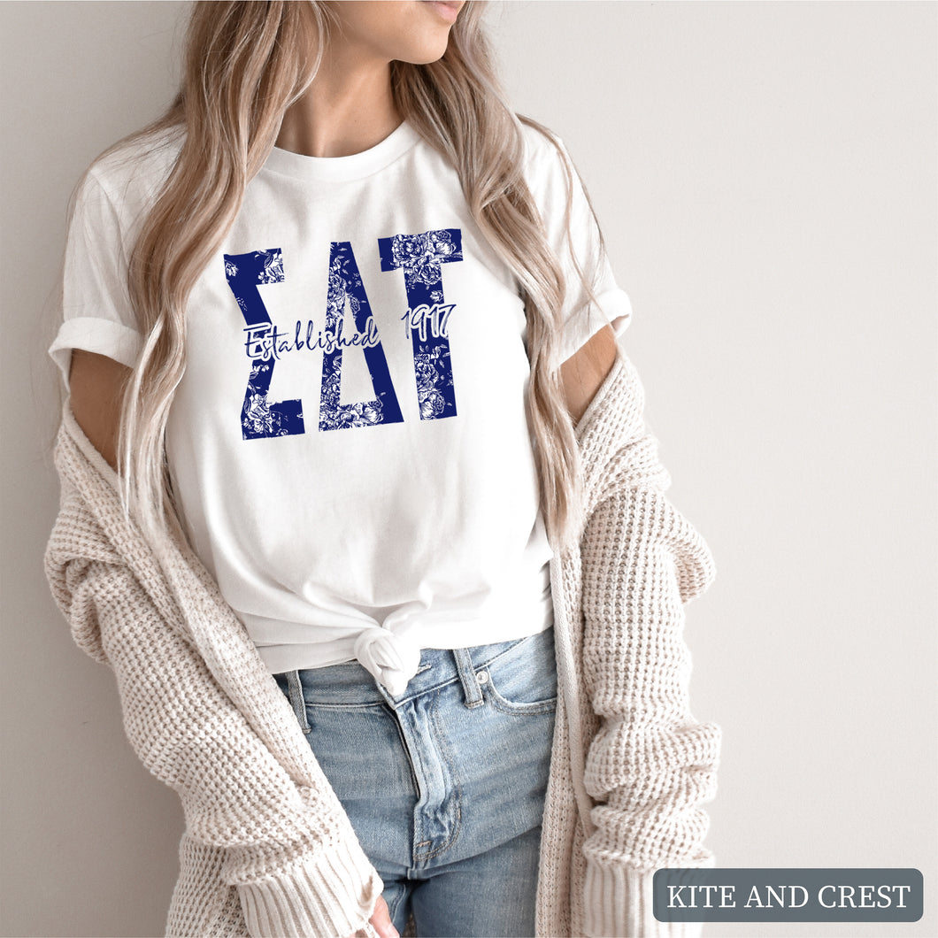 Blue Floral Sorority T-Shirt Tee