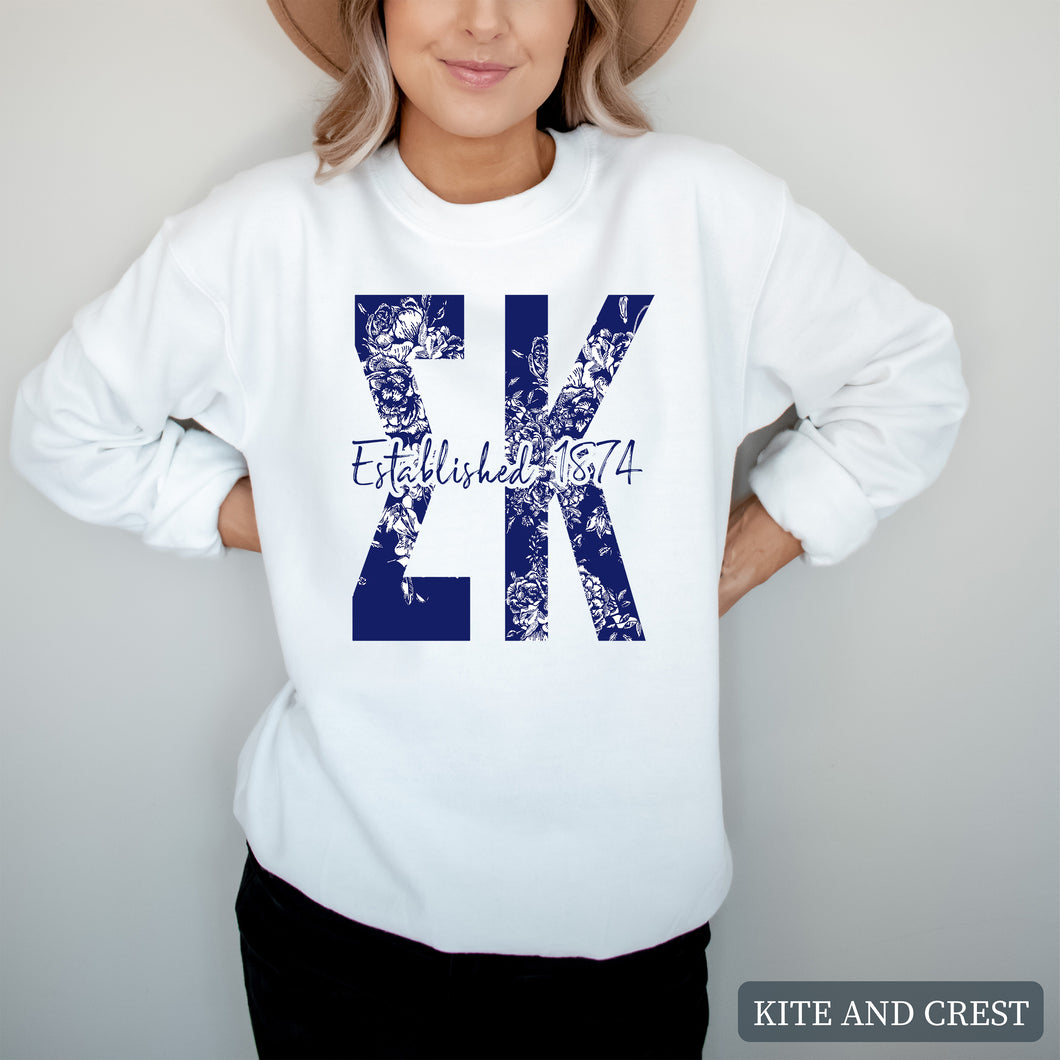 Blue Floral Sorority Crewneck Sweatshirt