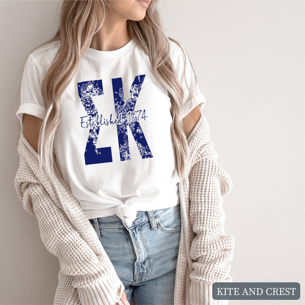 Blue Floral Sorority T-Shirt Shirt Tee