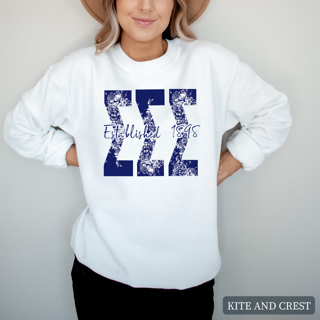 Blue Floral Sorority Crewneck Sweatshirt