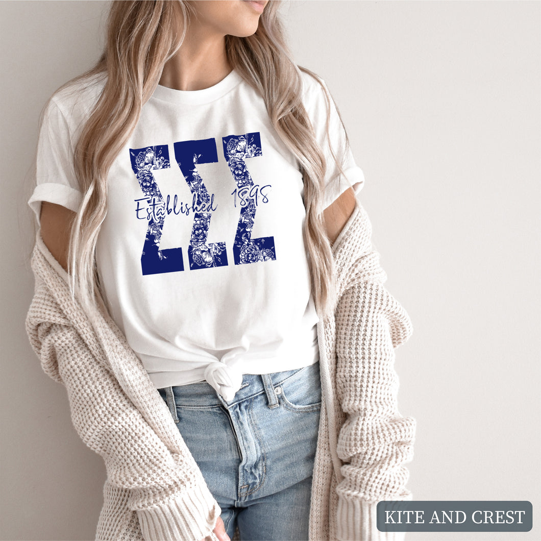 - Blue Floral Sorority T-Shirt Tee