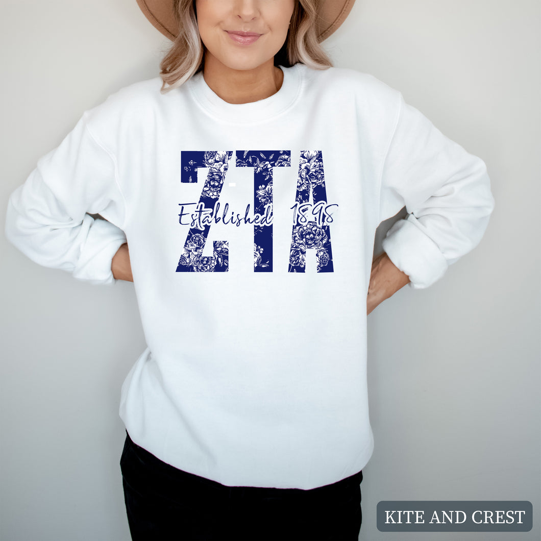 Blue Floral Sorority Crewneck Sweatshirt