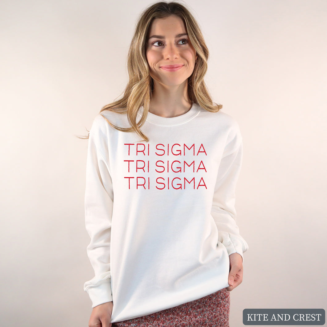 Sweatshirt | Red and Stacked Crewneck Sweatshirt | Sorority Gift Idea