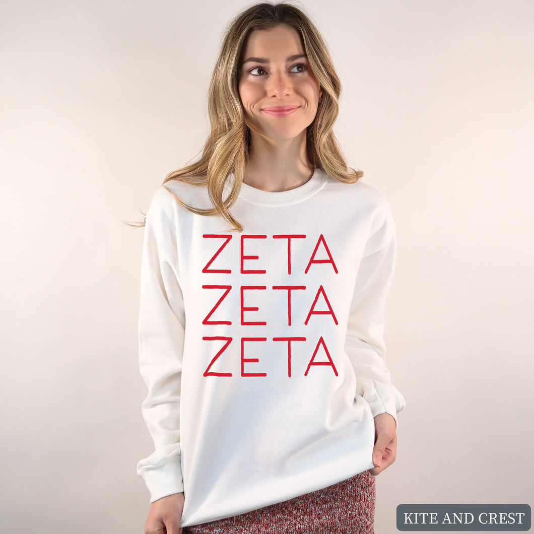 Sweatshirt | Red and Stacked Crewneck Sweatshirt | Sorority Gift Idea