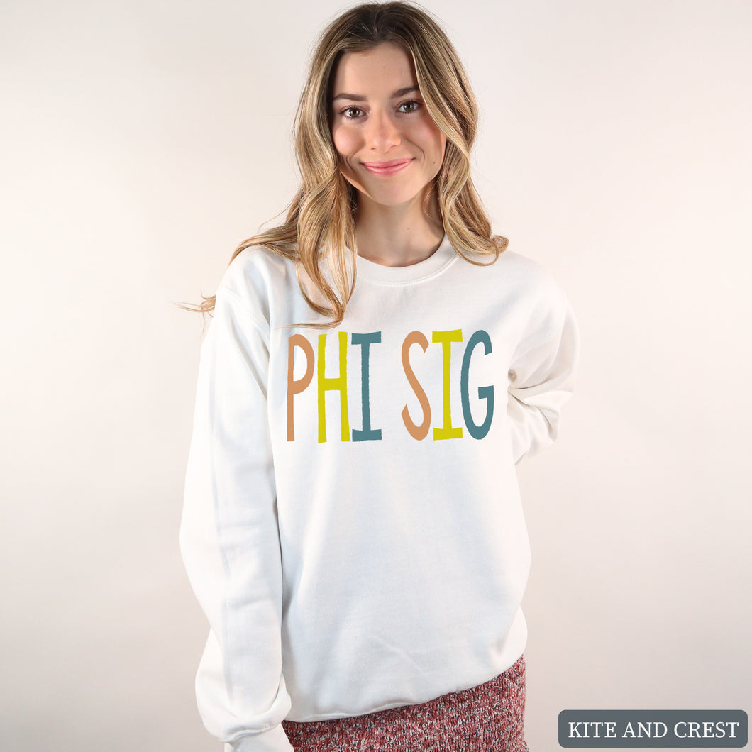 Sweatshirt - Colorful Lined Crewneck Sweatshirt