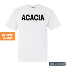 Load image into Gallery viewer, Acacia Basic Black Letters Comfort Colors T-Shirt - Fraternity Tee - Kite and Crest
