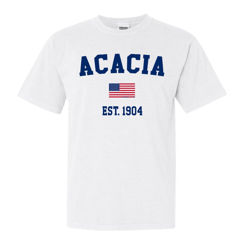Acacia USA Flag Comfort Colors T-Shirt - Fraternity Tee - Kite and Crest