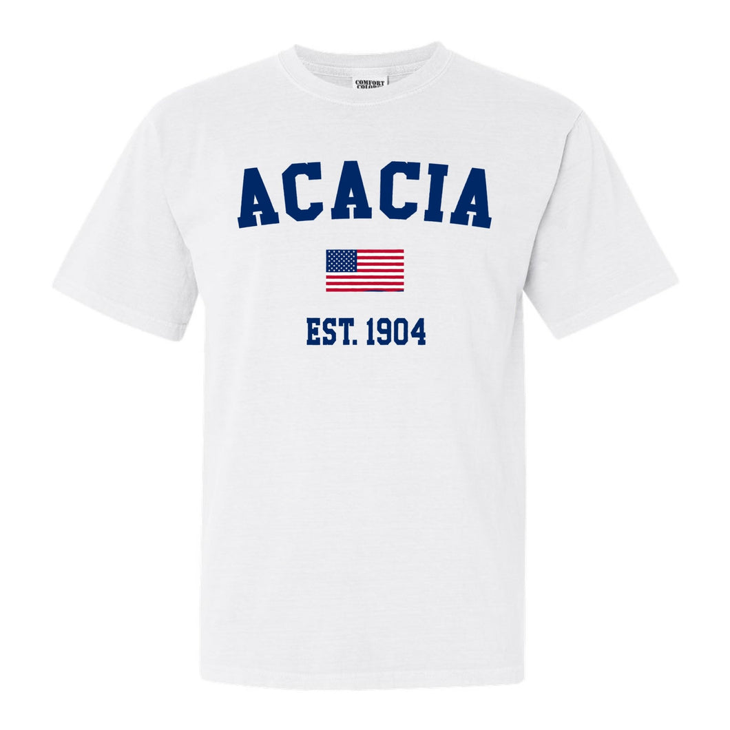 Acacia USA Flag Comfort Colors T-Shirt - Fraternity Tee - Kite and Crest