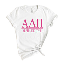 Load image into Gallery viewer, ADPi Alpha Delta Pi Big Letters Sorority T-Shirt - Kite and Crest
