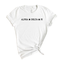 Load image into Gallery viewer, ADPI Alpha Delta Pi Black Star Sorority T-Shirts - Kite and Crest
