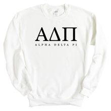 Load image into Gallery viewer, ADPI Alpha Delta Pi Block Letter Sorority Crewneck Sweatshirt - Kite and Crest
