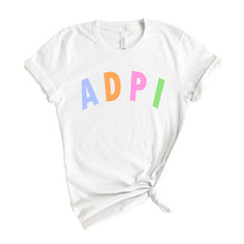 Load image into Gallery viewer, ADPi Alpha Delta Pi Rainbow Letter Sorority T-Shirt - Kite and Crest
