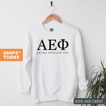 Load image into Gallery viewer, AEPHI Alpha Epsilon Phi Block Letter Sorority Crewneck Sweatshirt - Kite and Crest
