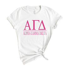 Load image into Gallery viewer, AGD Alpha Gamma Delta Big Letters Sorority T-Shirt - Kite and Crest
