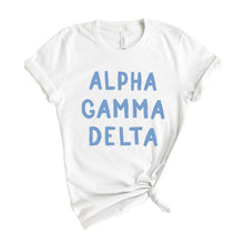 Load image into Gallery viewer, AGD Alpha Gamma Delta Blue Bubble Letter Sorority T-Shirt - Kite and Crest
