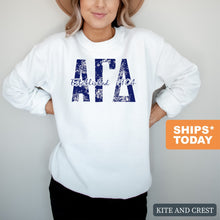 Load image into Gallery viewer, AGD Alpha Gamma Delta Blue Floral Sorority Crewneck Sweatshirt - Kite and Crest
