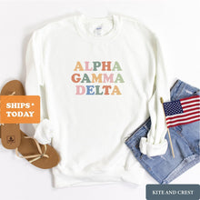 Load image into Gallery viewer, AGD Alpha Gamma Delta Bright and Colorful Sorority Crewneck Sweatshirt - Kite and Crest
