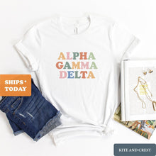 Load image into Gallery viewer, AGD Alpha Gamma Delta Bright and Colorful Sorority T-Shirt - Kite and Crest
