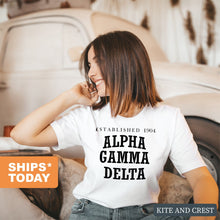 Load image into Gallery viewer, AGD Alpha Gamma Delta Established Sorority T-Shirt - Kite and Crest
