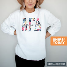 Load image into Gallery viewer, AGD Alpha Gamma Delta Floral Block Sorority Crewneck Sweatshirt - Kite and Crest
