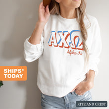 Load image into Gallery viewer, Alpha Chi Omega Sweatshirt - ACHIO American Colored Crewneck Sweatshirt - Kite and Crest
