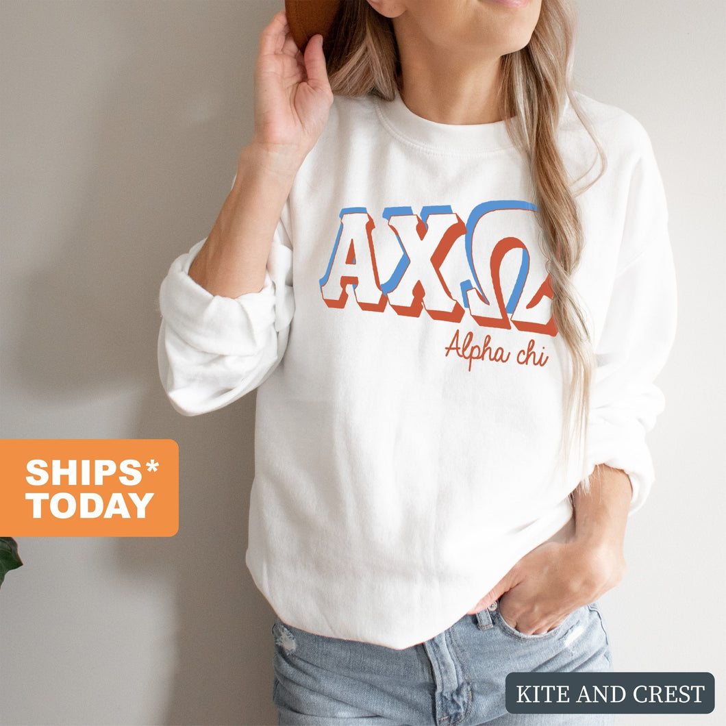 Alpha Chi Omega Sweatshirt - ACHIO American Colored Crewneck Sweatshirt - Kite and Crest