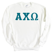 Load image into Gallery viewer, Alpha Chi Omega Sweatshirt | ACHIO Basic Large Letters Crewneck Sweatshirt | Alpha Chi Omega Sorority Gift Idea - Kite and Crest
