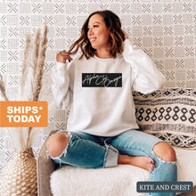 Load image into Gallery viewer, Alpha Chi Omega Sweatshirt - ACHIO Black Box Crewneck Sweatshirt - Kite and Crest
