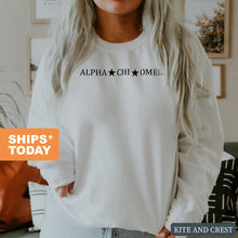 Load image into Gallery viewer, Alpha Chi Omega Sweatshirt - ACHIO Black Star Crewneck Sweatshirt - Kite and Crest
