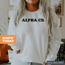 Load image into Gallery viewer, Alpha Chi Omega Sweatshirt - ACHIO Block Name Crewneck Sweatshirt - Kite and Crest
