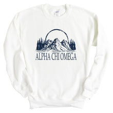 Load image into Gallery viewer, Alpha Chi Omega Sweatshirt | ACHIO Epic Mountains Crewneck Sweatshirt | Alpha Chi Omega Sorority Gift Idea - Kite and Crest
