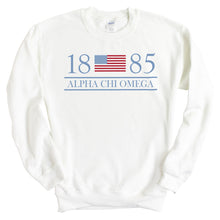 Load image into Gallery viewer, Alpha Chi Omega Sweatshirt - ACHIO Flag and Year Crewneck Sweatshirt - Kite and Crest
